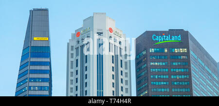 Capitaland, la Banque de Chine et Maybank corporate office towers et gratte-ciel dans le centre-ville de Singapour. Banque D'Images