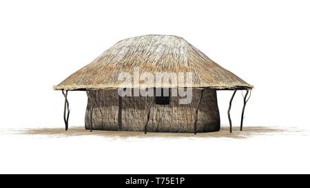 Hutte de chaume sur une zone de sable - isolé sur fond blanc Banque D'Images