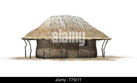 Hutte de chaume sur une zone de sable - isolé sur fond blanc Banque D'Images