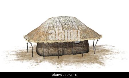 Hutte de chaume sur une zone de sable - isolé sur fond blanc Banque D'Images