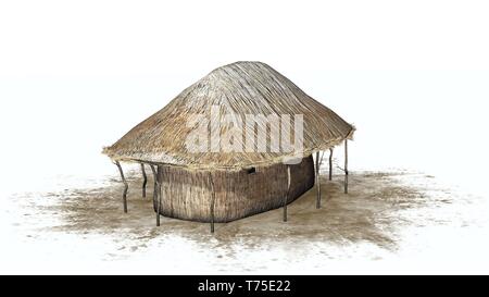 Hutte de chaume sur une zone de sable - isolé sur fond blanc Banque D'Images