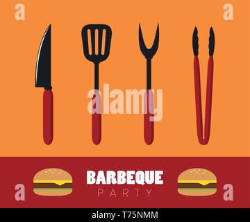 Bbq party barbecue couverts avec burger vector illustration EPS10 Illustration de Vecteur