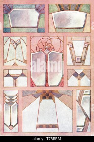 Vitraux, 10 : Abstract - illustration vintage Art Nouveau par Vitraux modernes 1905 Banque D'Images