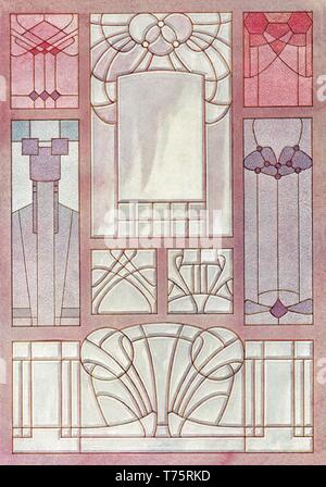 Vitraux, 10 : Abstract - illustration vintage Art Nouveau par Vitraux modernes 1905 Banque D'Images