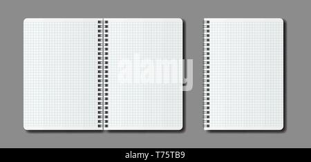Ouvrez le bloc-notes réalistes vecteur modèle. Les ordinateurs portables avec des maquettes et spirale des carrés. Illustration de Vecteur