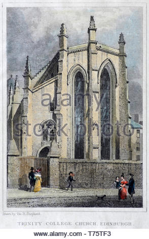 L'église Trinity College, Edinburgh, gravure ancienne de 1829 Banque D'Images