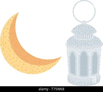 Crescent et bougies lanterne, pendaison lampes traditionnelles arabes vector illustration Illustration de Vecteur