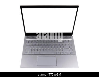 Ordinateur portable PC avec écran vide maquette isolé sur fond blanc. Écran ordinateur portable isolé avec clippin chemin. Ordinateur PC écran blanc avec cop Banque D'Images