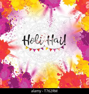 Holi fête du printemps . Vector background with colorful avec aquarelle blots Illustration de Vecteur