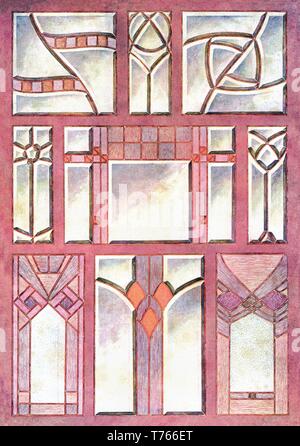 Vitraux, 9 modèles : Abstract - illustration vintage Art Nouveau par Vitraux modernes 1905 Banque D'Images