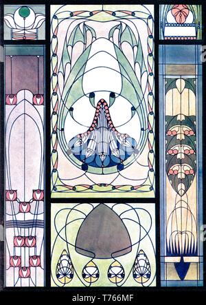 Vitraux, 6 modèles : Abstract - illustration vintage Art Nouveau par Vitraux modernes 1905 Banque D'Images
