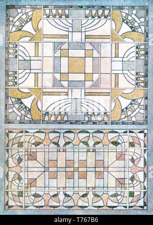 Vitraux, 2 modèles : Abstract - illustration vintage Art Nouveau par Vitraux modernes 1905 Banque D'Images