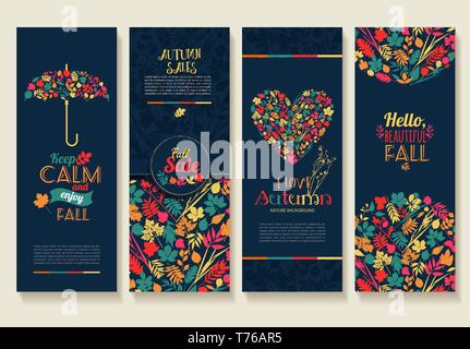 Jeu de l'automne. La composition des feuilles.Bannières d'automne. Illustration de Vecteur