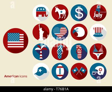 Éléments de conception américaine. Modèle plat icons set. Illustration de Vecteur