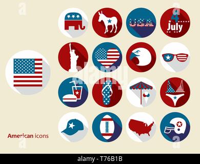 Éléments de conception américaine. Modèle plat icons set. Illustration de Vecteur