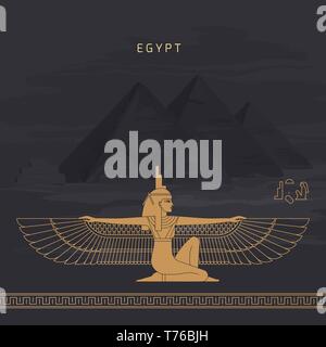 Illustration Vecteur de fécondité égyptienne déesse Isis isolé sur fond dessiné à la main à partir de pyramides égyptiennes Illustration de Vecteur