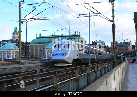 Une X2000 SJ, dans le train de la gare centrale, la ville de Stockholm, Suède, Europe Banque D'Images