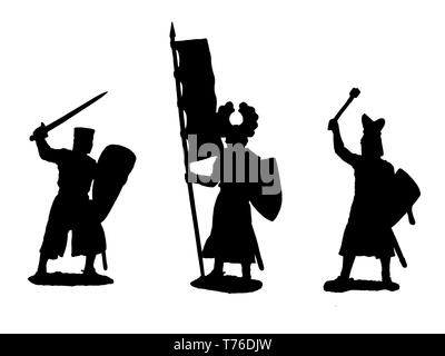 Médiéval illustration. Knight photo. Ensemble de 3 croisés médiévaux. Dessin numérique. Banque D'Images