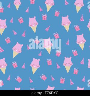 Patten de scénario avec de la glace transparente et boîte-cadeau doux et protecteur pour le plaisir de vacances anniversaire pour les enfants pour les textiles sur fond bleu Illustration de Vecteur