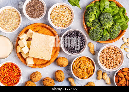 Saine alimentation La nourriture végétalienne veggie, sources de protéines. Vue d'en haut. Banque D'Images