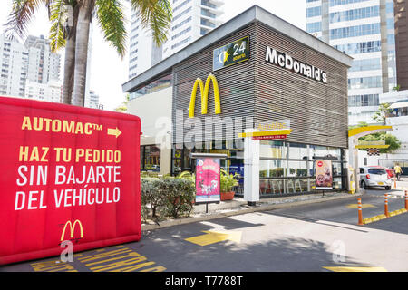 Cartagena Colombie, Bocagrande, McDonald's, hamburgers restauration rapide, restaurant restaurants restaurants restaurants cafés, drive-in, extérieur, espagnol langue, au Banque D'Images