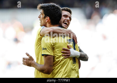 Santiago Bernabeu, Madrid, Espagne. 5 mai, 2019. La Liga football, Real Madrid contre Villareal ; Gerard Moreno (Villerreal CF) célèbre son but qui a fait 1-1 à la 11e minute : Action Crédit Plus Sport/Alamy Live News Banque D'Images