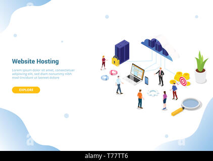 Web isométrique ou hébergement site web service d'affaires pour web ou site web template landing page d'accueil bannière - vector illustration Banque D'Images