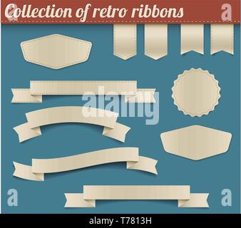 Jeu de vector retro rubans, étiquettes, autocollants, onglets et tags Illustration de Vecteur