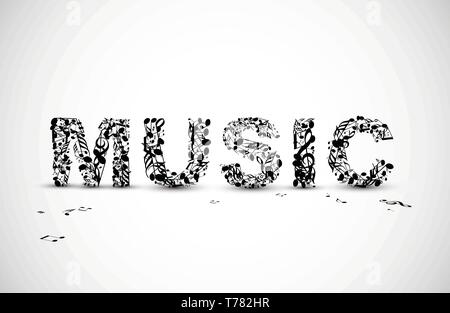 La musique vecteur de divers lettrage notes noire Illustration de Vecteur