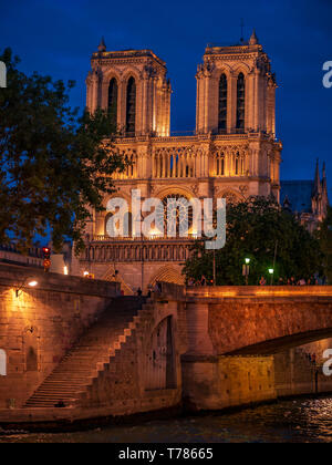 Paris, France, 22 août 2018 : Cathédrale Notre Dame de Paris la nuit Banque D'Images