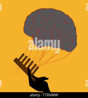 Exemple d'une personne de se brosser les nerfs d'un cerveau pour les rendre tout droit Banque D'Images