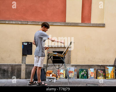 Varsovie, Pologne - le 29 juin 2018. La peinture de l'artiste de rue dans la vieille ville de Varsovie, capitale de la Pologne Banque D'Images