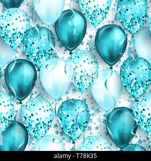 Modèle transparent avec des étoiles et d'un bleu brillant, ballons d'hélium 3D réaliste pour votre conception. Ballons brillant avec paillettes et ruban, arrière-plan parfait f Illustration de Vecteur