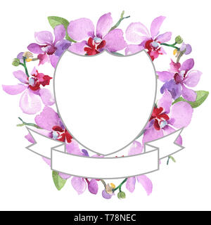 Bouquets de fleurs d'orchidées botaniques. Contexte aquarelle illustration set. Bordure de cadre carré ornement. Banque D'Images