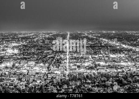 L'citylights de Los Angeles par nuit - vue aérienne Banque D'Images