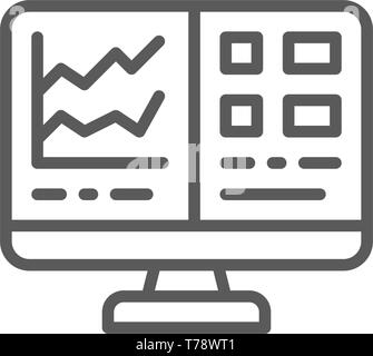 Écran d'ordinateur avec tableur, l'icône de la ligne du rapport de comptabilité financière. Illustration de Vecteur