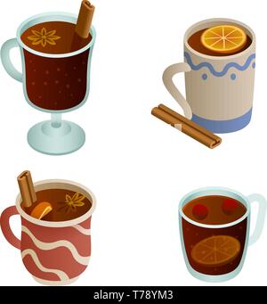 Vin chaud icons set. Jeu isométrique de vin chaud icônes vectorielles pour le web design isolé sur fond blanc Illustration de Vecteur