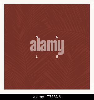 Modèles carrés moderne et élégant avec la silhouette de la feuille de palmier et un exemple de texte dans des tons marron et crème. Style contemporain post médias sociaux, ba Illustration de Vecteur