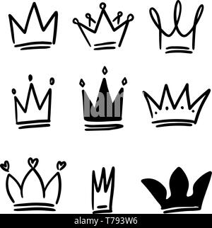 Série d'illustrations de la couronne dans l'esquisse style. Symboles de Corona. Tiara d'icônes. Vector illustration Illustration de Vecteur