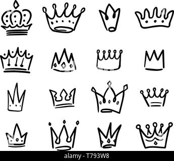 Série d'illustrations de la couronne dans l'esquisse style. Symboles de Corona. Tiara d'icônes. Vector illustration Illustration de Vecteur