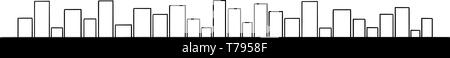 Vector dessin artistique et l'illustration des édifices de la ville générique sur l'horizon, simple paysage urbain. L'élément de conception Longue et horizontale. Illustration de Vecteur