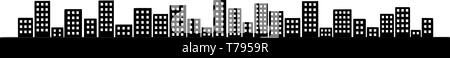 Vector dessin artistique et l'illustration des édifices de la ville générique sur l'horizon, simple paysage urbain. L'élément de conception Longue et horizontale. Illustration de Vecteur