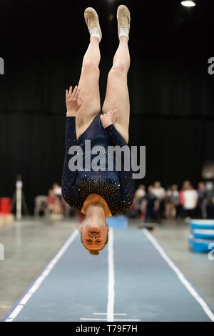 Telford, England, UK. 27 avril, 2018. Une gymnaste du Club de gymnastique de Wakefield en action au cours de séries 1 à l'Telford International Centre, Telford, Royaume-Uni. Banque D'Images