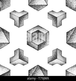 Divers gravure monochrome blackwork vecteur géométrique vintage illustrations solides platoniciens décoration ornement motif transparent fond blanc Illustration de Vecteur