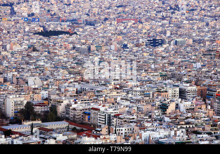 Vue aérienne d'Athènes depuis la colline du Lycabette, le centre historique, l'Attique, Grèce Banque D'Images
