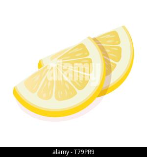 Deux tranches de citron jaune mûres agrumes stand isolé sur fond blanc. Agrumes citron, vector illustration plate. Illustration de Vecteur