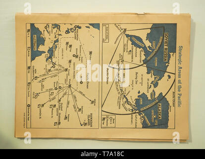 Publication éditoriale du 2 janvier 1943, montrant les zones stratégiques du Pacifique. La publication est de l'American Education Press avec un dessin Banque D'Images