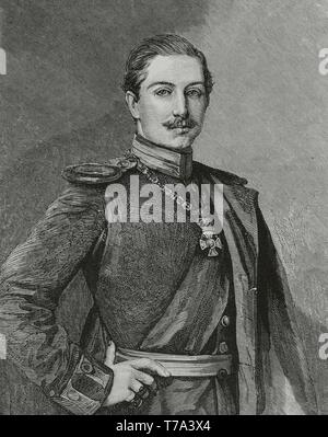 Guillermo II de Alemania (1859-1941). Ultimo emperador o káiser del Imperio alemán y el último rey de prusia. Retrato siendo aún Príncipe. La gravure. La Ilustración Española y Americana, 8 de Mazo de 1881. Banque D'Images