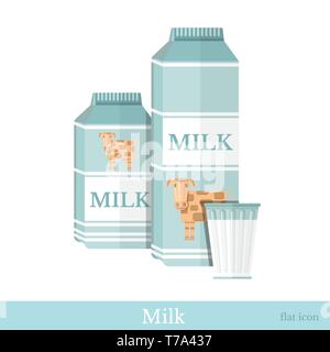 Le lait produit dans le style plate Illustration de Vecteur