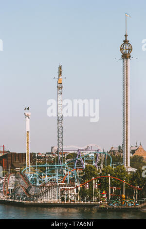 Vue sur la ville de Stockholm de Grona Lund parc d'attraction sur l'île Djurgarden en Suède Banque D'Images